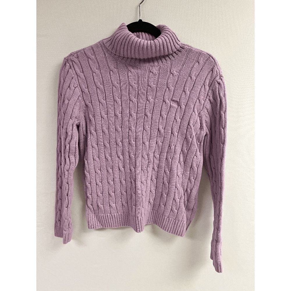 Chaps Womens Pullover Knitted Mock neck Sweater Purple Medium 100% Cotton